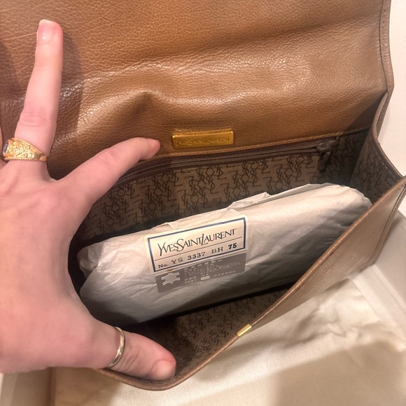 Yves Saint Laurent Vintage Brown Large Leather Envelope Clutch FULL INCLUSION - Picture 10 of 16